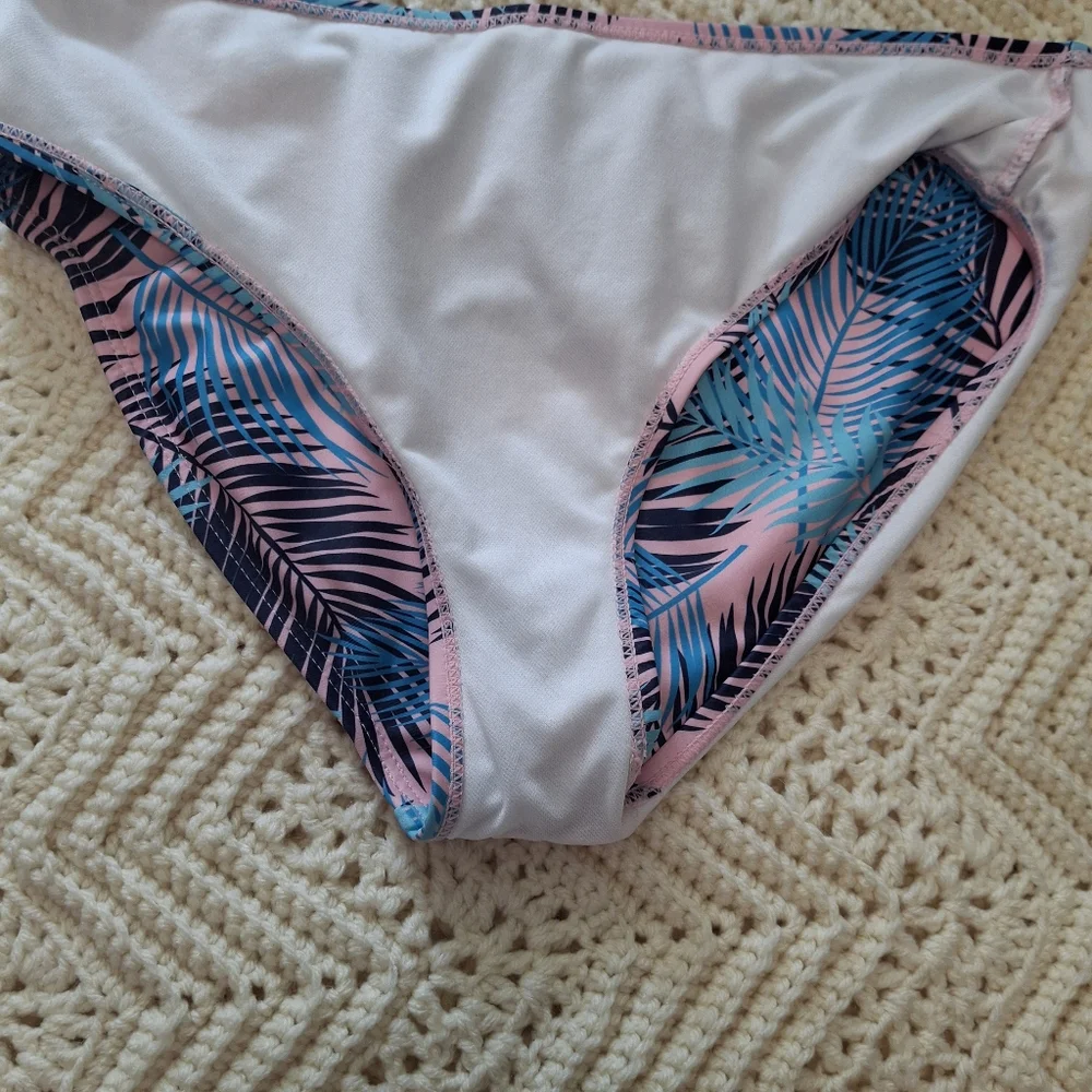 Youth Hurley 2 Piece Swimsuit Pink Blue Palm Print Size XL